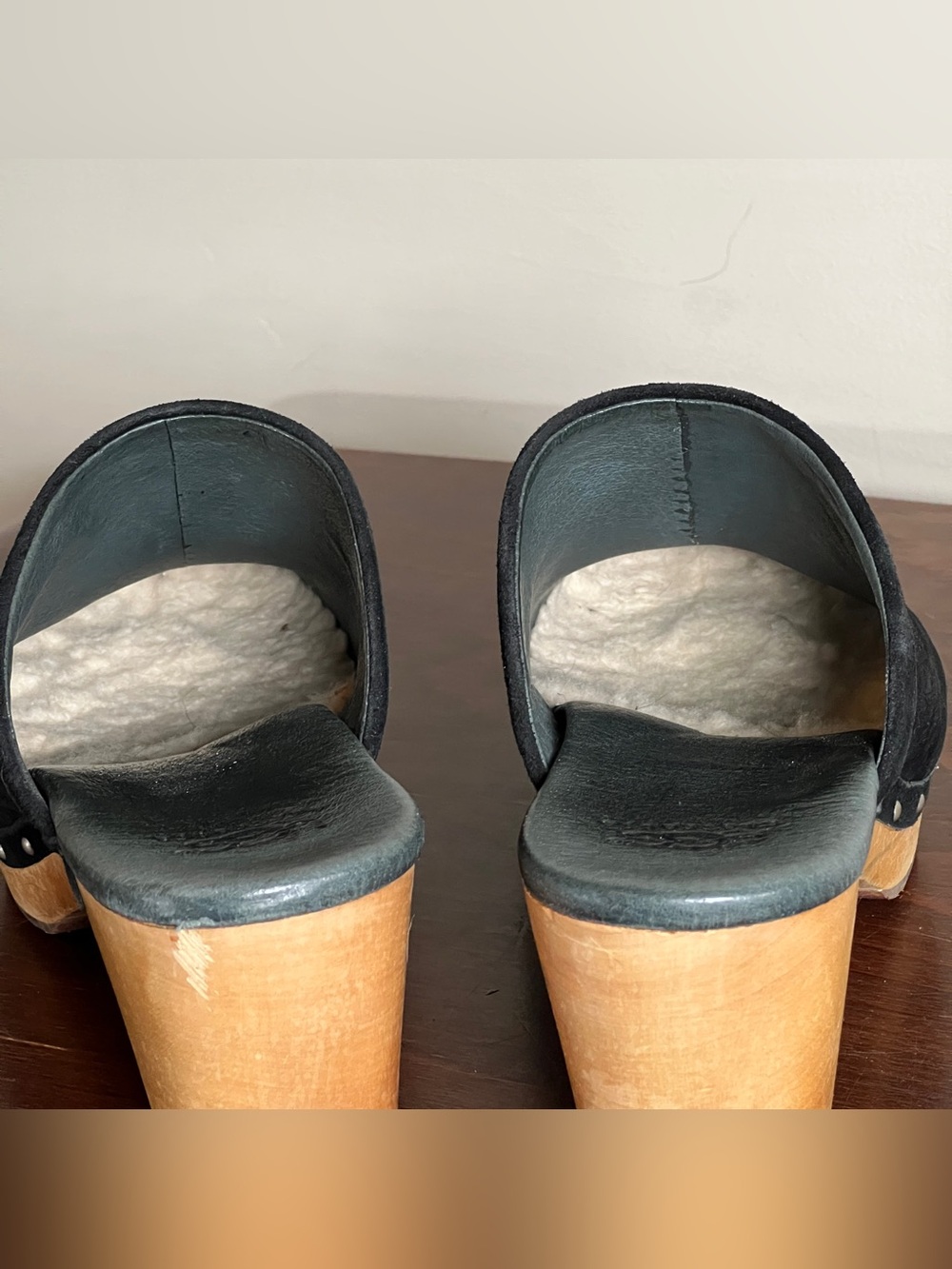Ugg Abbie Clog - Wooden Sole, Leather Suede Upper, Shearling Lined - US 12 - Picture 13 of 14